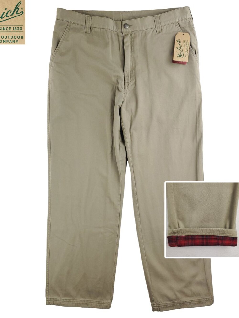 Woolrich Alderglen Flannel Lined Chino Khaki Pants Men's Classic Fit 38x30 NWT